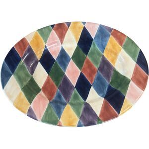 Tabletops Unlimited Carnival Diamond Handpainted 18" Oval Serving Platter XLarge